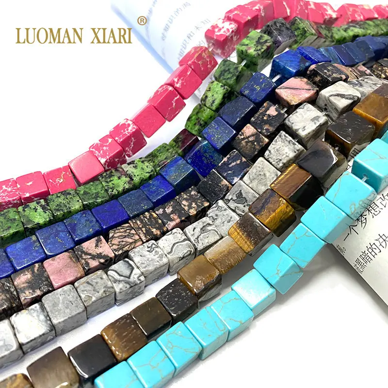 

New 6x6mm Square Cube Jaspers Green Jades Lapis Lazuli Malachite Natural Stone Spacer Beads for Jewelry Making Diy Bracelet