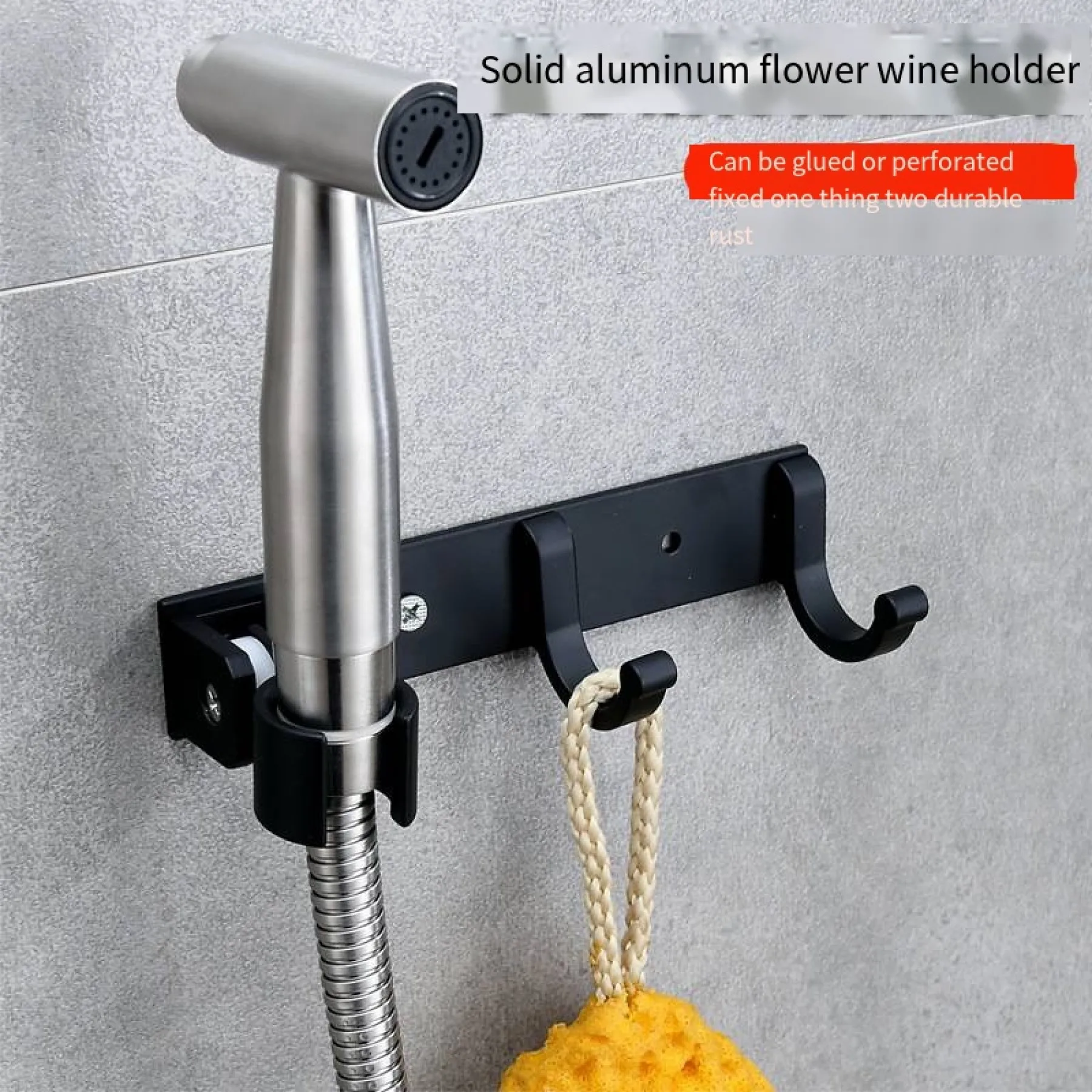 

Shower Head Holder Bathroom punch-free space aluminum shower bracket adhesive hook shower head fixed base black hand spray