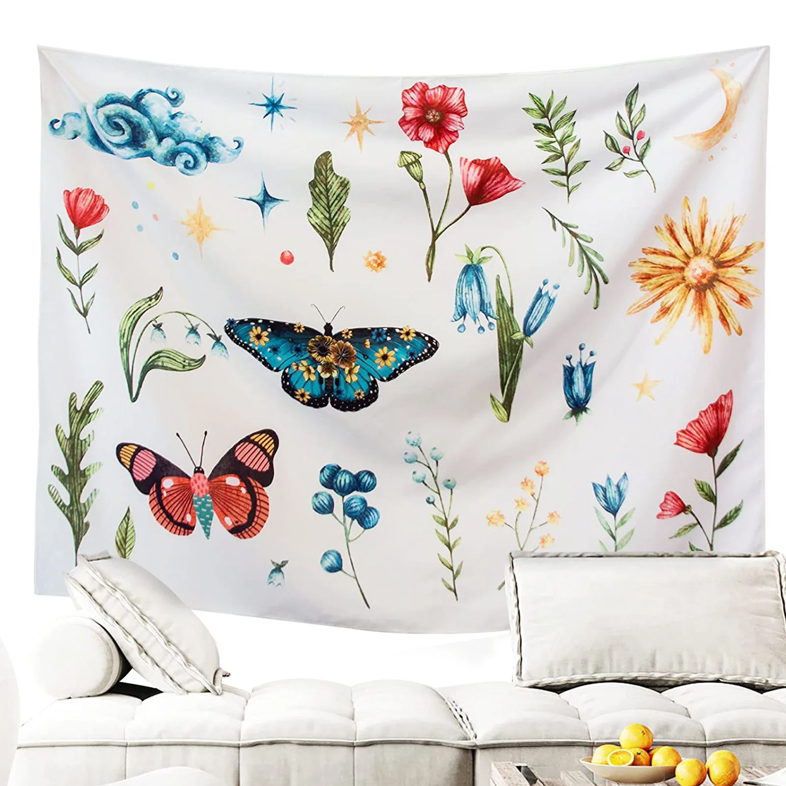 

Dreamy Butterfly Wall Tapestry Aesthetic Tapestry Floral Wall Decor 100x75cm/3.28x2.46ft Plant Tapestries Wall Blankets for Home
