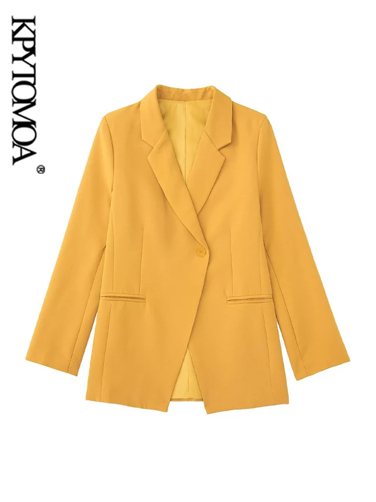 

KPYTOMOA Women Fashion Front Button Office Wear Blazer Coat Vintage Long Sleeve Welt Pockets Female Outerwear Chic Veste Femme