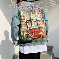 2022 spring and autumn new loose street graffiti spray paint physical map couple denim jacket casual jacket for men and women