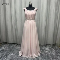 2022 real photo light pink chiffon prom gown floor length formal evening dresses beaded custom made party dress