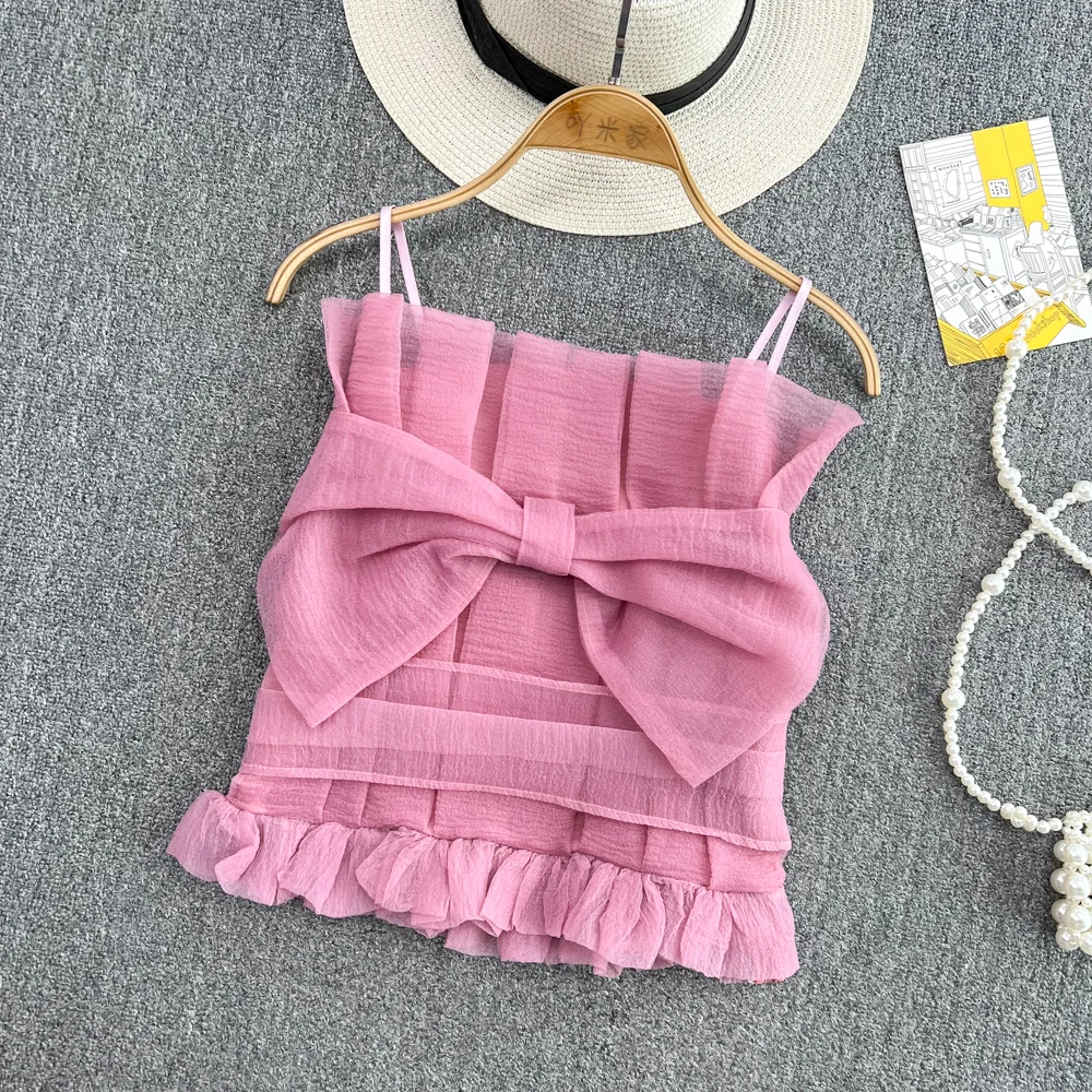 

Bow Tie Wood Ear Suspender Vest for Women to Wear Out Summer Design Sense of Minority Slim Fit Short Strapless Top