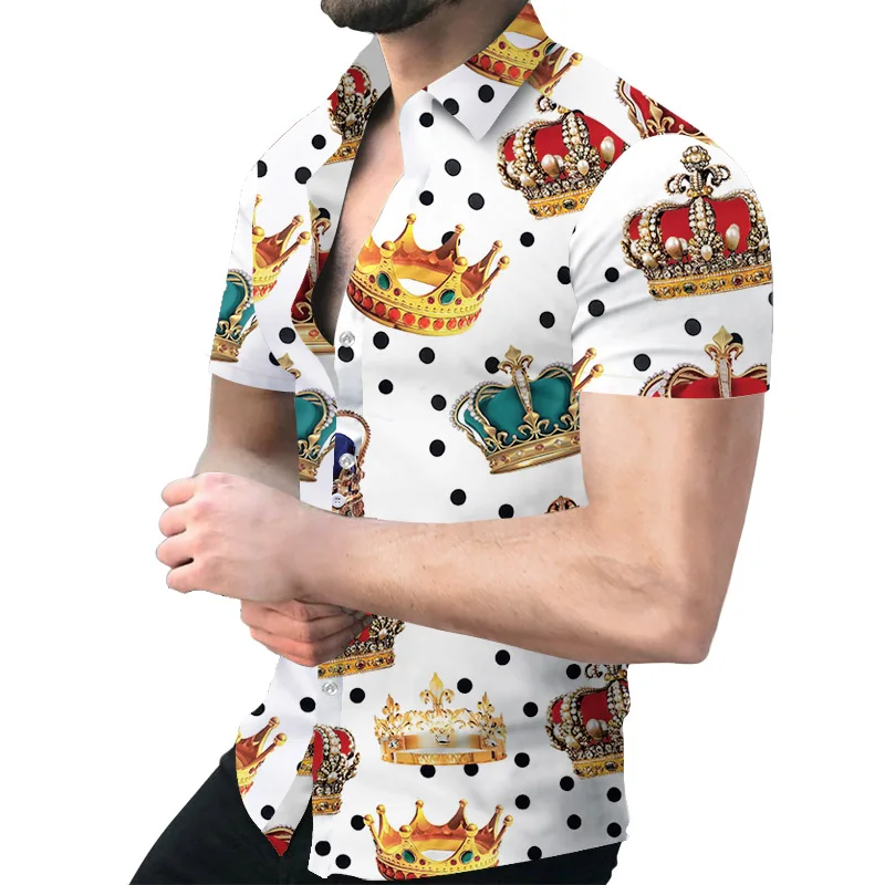 

Summer Men's Slim Fit Chemise Print Shirts England Style Men Turn-down Collar Shirt Casual Short Sleeve Cardigan Streetwear