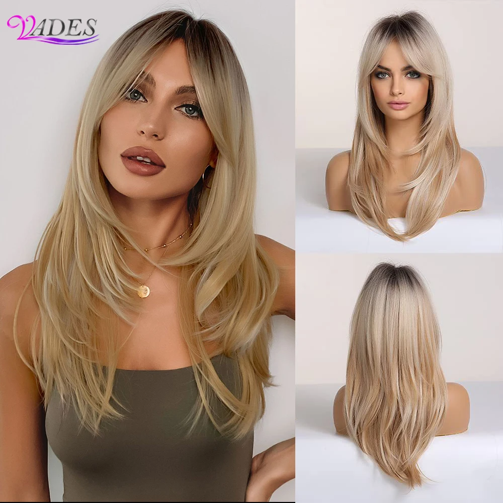 

Synthetic Long Ombre Light Ash Brown Blonde Wavy Wig for Women Cosplay Party Daily Wig High Density Temperature Fibre