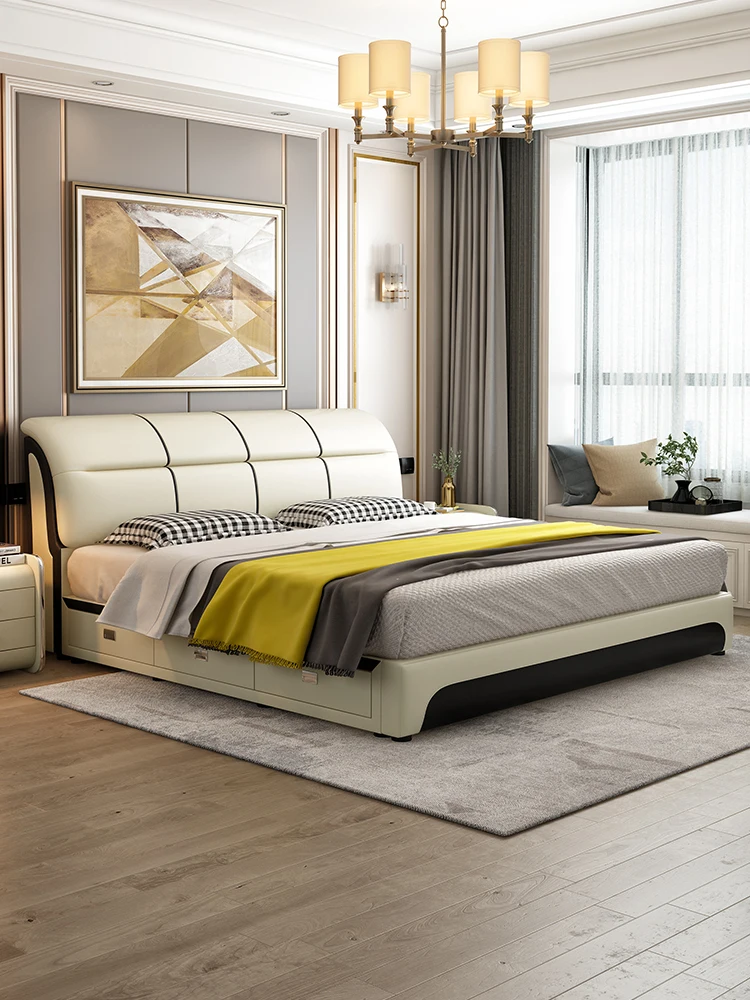 

Leather bed 1.8 meters science and technology cloth 1.5 storage simple modern double bed solid wood frame Italian style