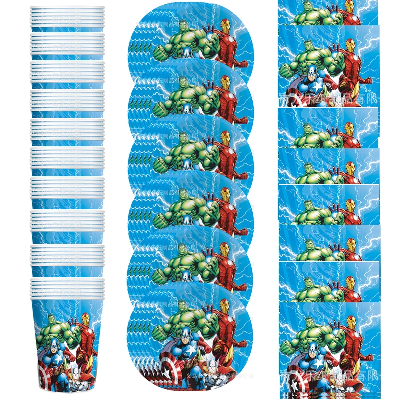 

60pcs/lot Avengers Theme Tableware Set Napkins Birthday Party Plates Cups Dishes Decoration Baby Shower Events Supplies