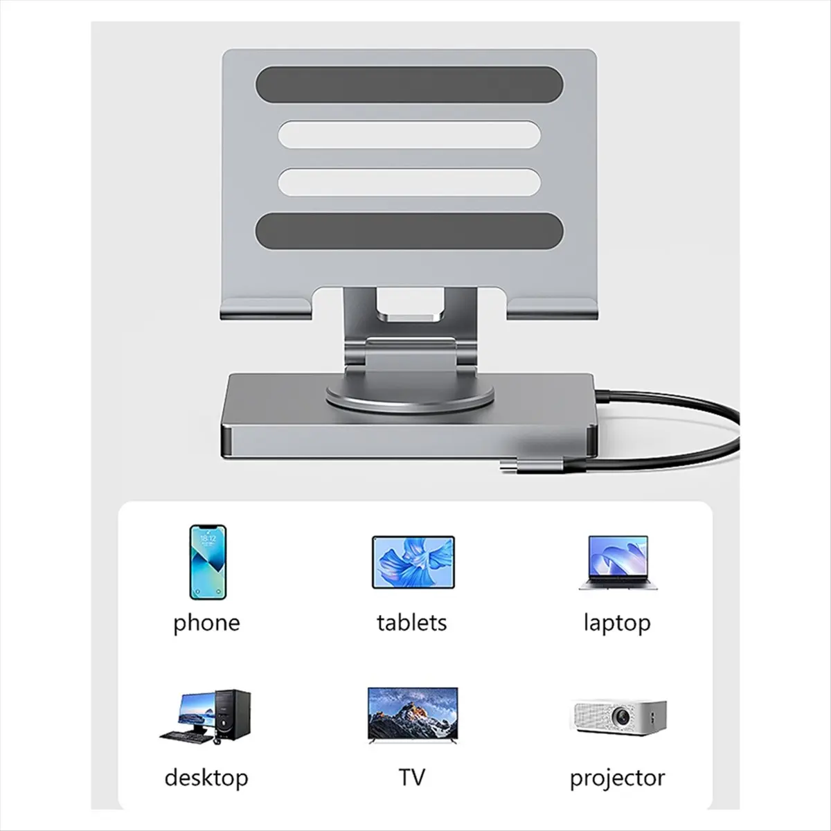 Фото Многофункциональный USB-C хаб popop 9 в 1 с поворотом на 360° °   Вращающаяся подставка с поддержкой HDMI, 4K60Hz, PD 100W, USB 5Gbps, SD, TF, Aux 3.5 мм для планшетов iPad Pro №1