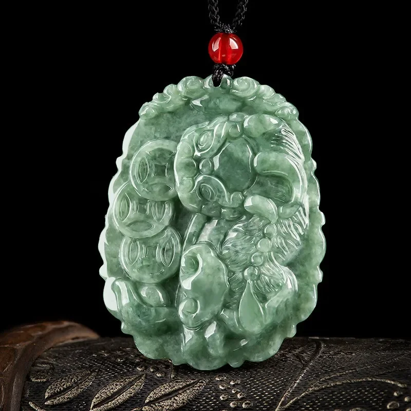 

Carved Money Pixiu Natural Burmese Jadeite Pendant Jade Necklace Fashion Charm Jewellery Accessory Amulet Gifts for Women Men