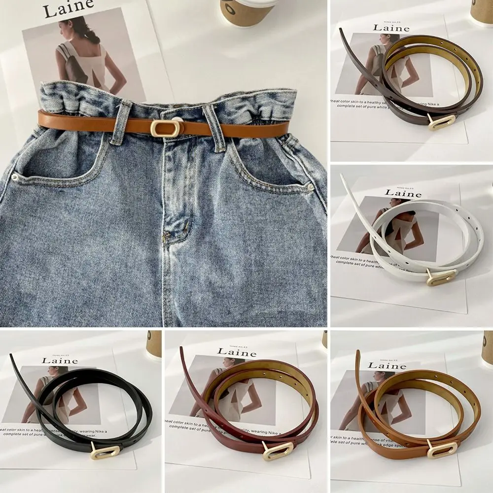 Student Women Pin Buckle Jeans Non-hole PU Leather Waist Belt Solid Color Belt
