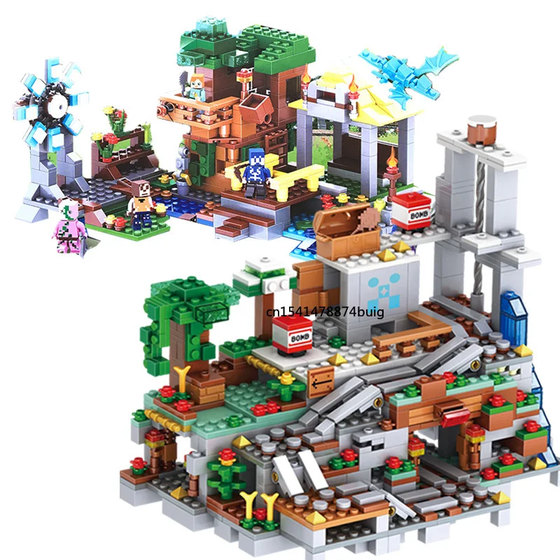 

Мой мир, горная пещера, деревня, Трей дом, DIY строительные блоки, набор кирпичей, детские игрушки для рождественского подарка
