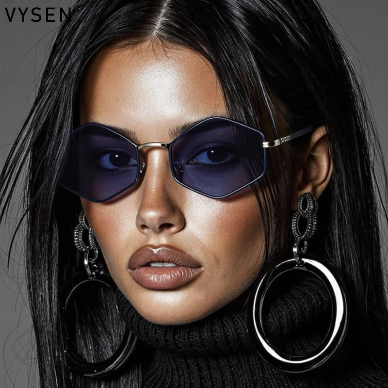 Винтажные многоугольные солнцезащитные очки в металлической оправе стиле панк