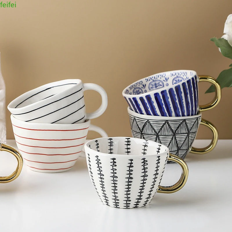 

Nordic Creative Handpainted Coffee Mugs Ceramic Personalized Milk Tea Water Cups Home Kitchen Office Drink Ware Unique Mug Gifts
