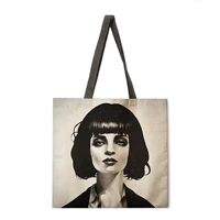 cool tone womens designer handbag linen reusable shopping bag for grocery womens shoulder bag