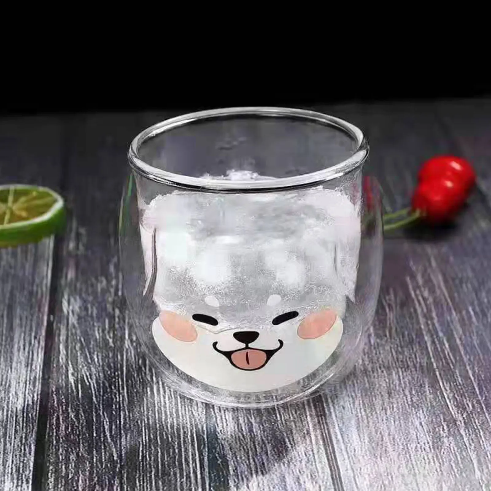 

New Double Wall Glass Mugs Shiba Inu Cup Cute Heat-resistant Glass Cup Double-layer Milk Juice Tea Mug Cup Christmas Gift