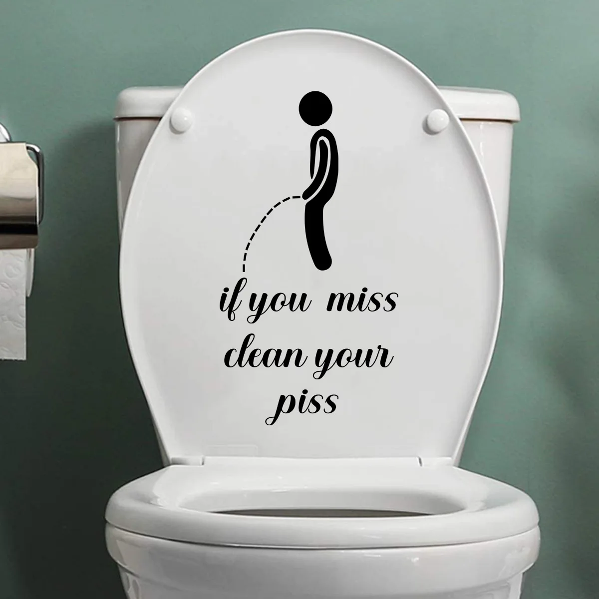 

1sheet Slogan Graphic Toilet sticker, Black PVC Waterproof Self Adhesive Toilet Seat Decal For Bathroom