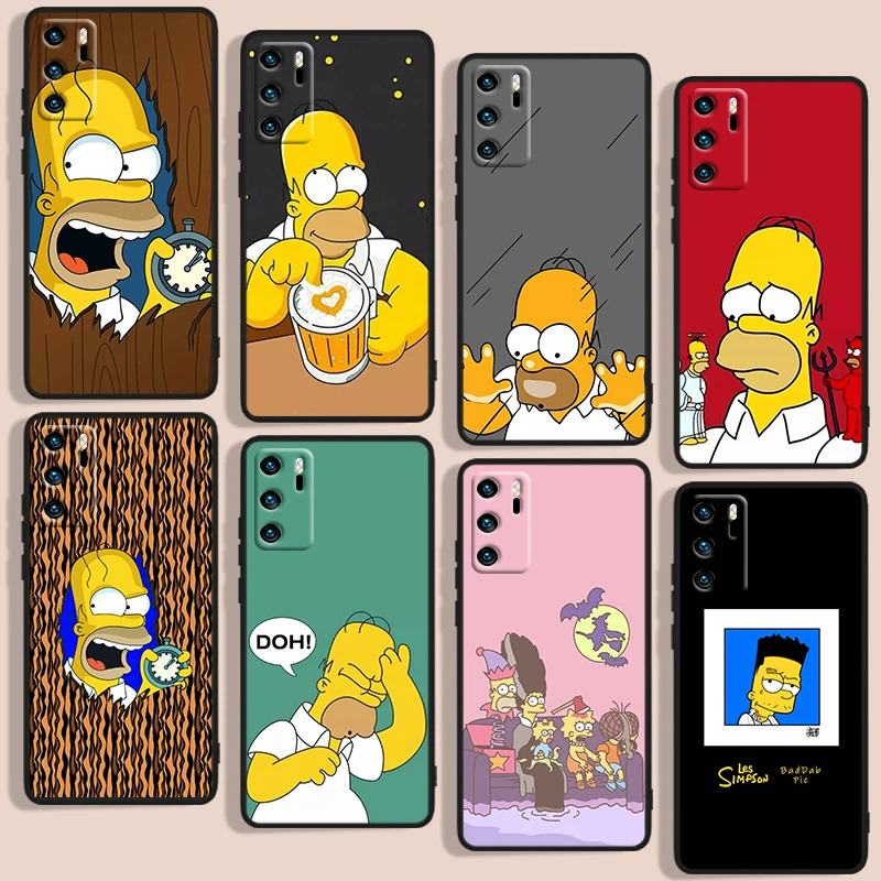 

The Simpsons Animation Phone Case For Huawei P10 P20 P30 P40 P50 Lite Pro 2019 Plus Lite E 5G Black Iuxury Silicone Soft Back