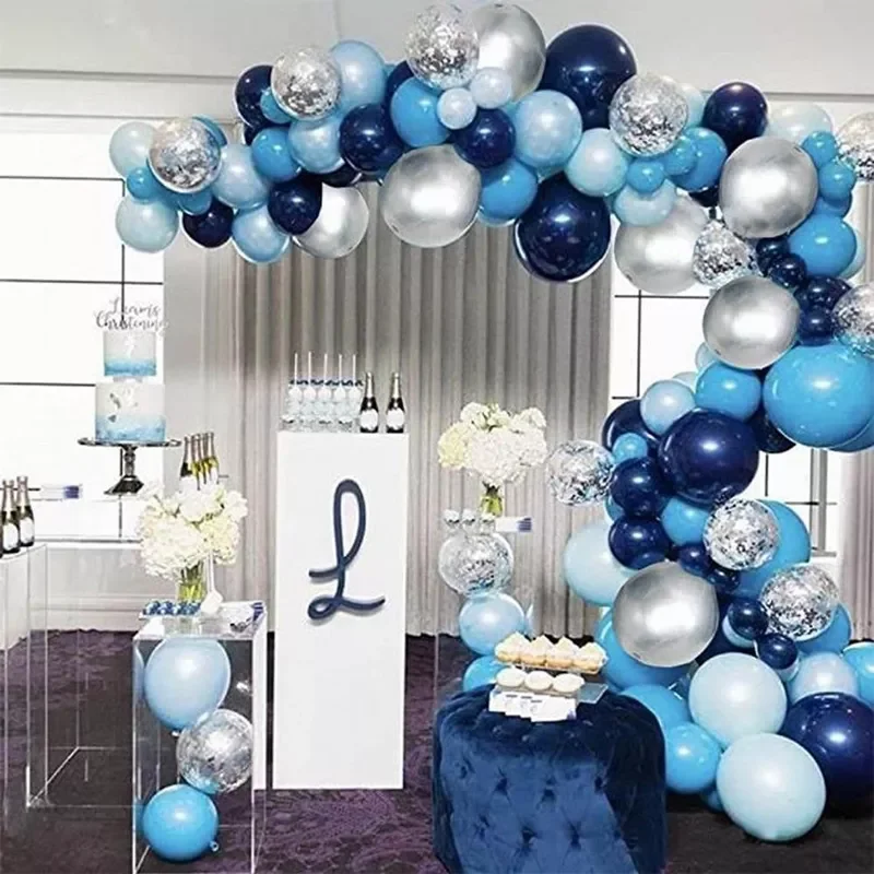 

ONE TO FOUR Navy Blue Balloon Arch Kit Silver Confetti Balloons Baby Shower Decoration Birthday Boy Arche Ballon Anniverssaire