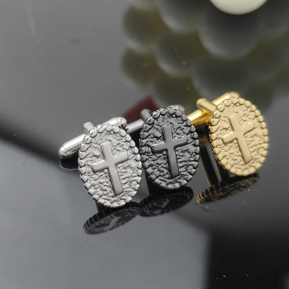 

Religion Cross Pattern Cufflinks for Men Gold Stainless Steel Shirt Charm Cuff Links Male Party Groomsman Holiday Gift Wholesale
