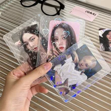 아이돌 포토 카드 보호 케이스, 러브 하트 케이팝 포토 카드 커버, 3 인치 레이저 PVC 포토 카드 슬리브, 1 개