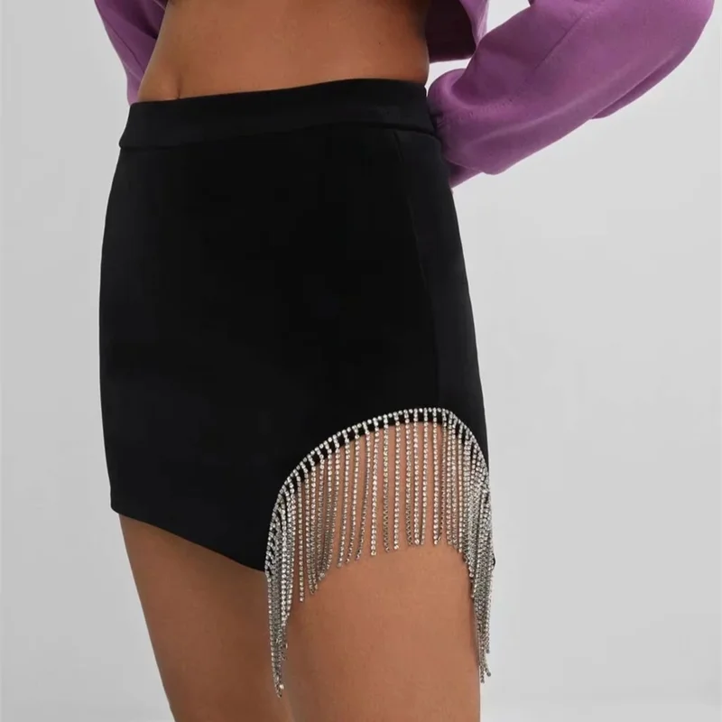 

Sexy Tassel Mini Skirts Black Velvet Summer Women Fashion Y2k Indie Short Dress 2021 Spring New Vintage High Waist Skirt Body