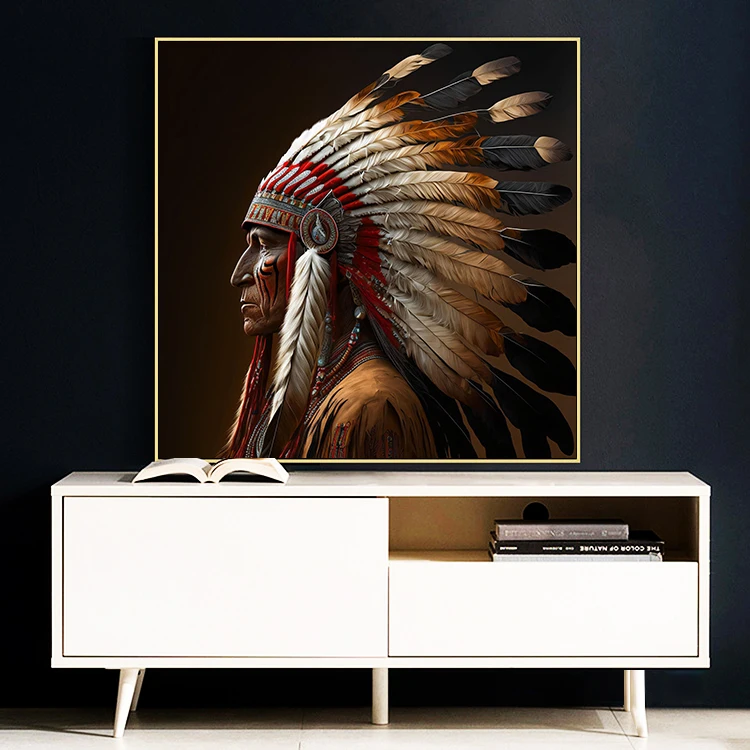 Оригинальное этническое индийское племя воин декоративное перо Картина на