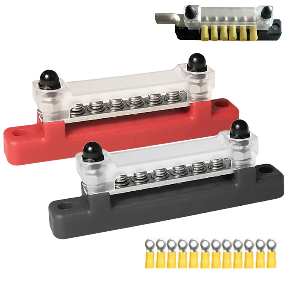 

6 Terminals Bus Bar Power Distribution Block 150A 48V with Cover M6 Terminal Studs for Car Boat Marine Trucks RV