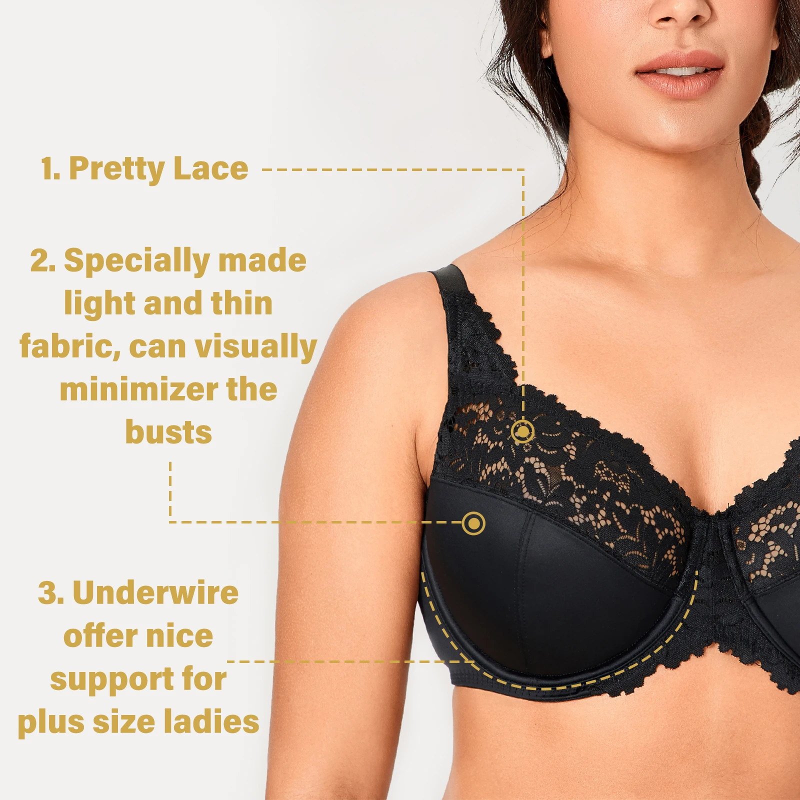 Soft Floral Lace Full Coverage Plus Size Bra Light Underwire Unlined Embroidery Minimizer Lingerie For Women Underwear Sexy 