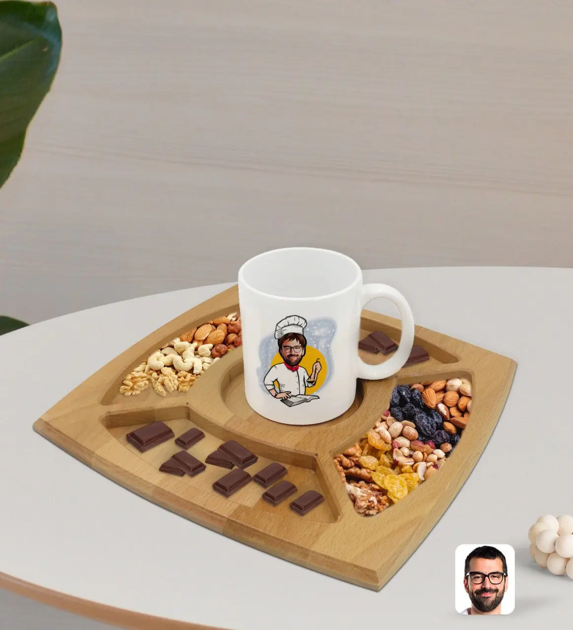 

Персонализированная белая кружка для шеф-повара карикатюрилю из натурального массива дерева, 4 предмета, для презентации мужчин, таб, конди...