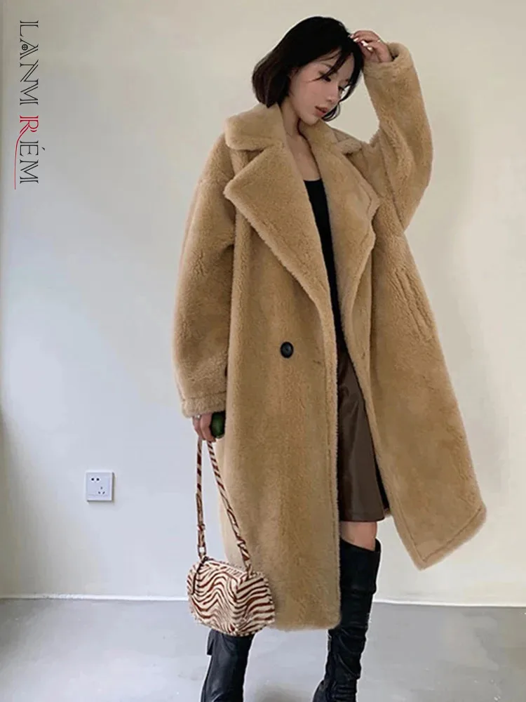 LANMREM элегантное пальто из овечьей шерсти женское однотонное с лацканами и