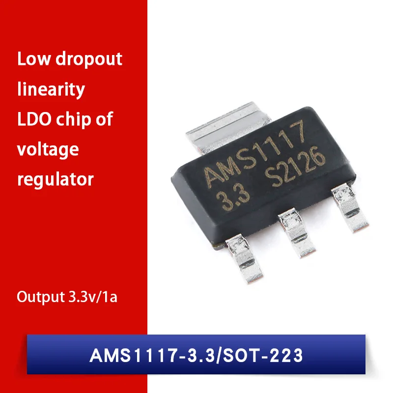 

50Pcs AMS1117-3.3 SOT-223 Low Dropout Voltage Regulator Transistor Bipolar Junction BJT Triode Tube Fets SMD Integrated Circuits