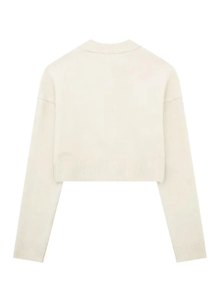 KAOPU ZA женский тонкий вязаный кардиган винтажный с круглым вырезом и длинными