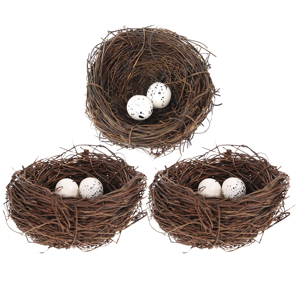 

3 Sets Simulation Rattan Bird's Nest Artificial Birds Parrot Cage Garden Decor Supplies Easter Foam Twig Adornment Ornament