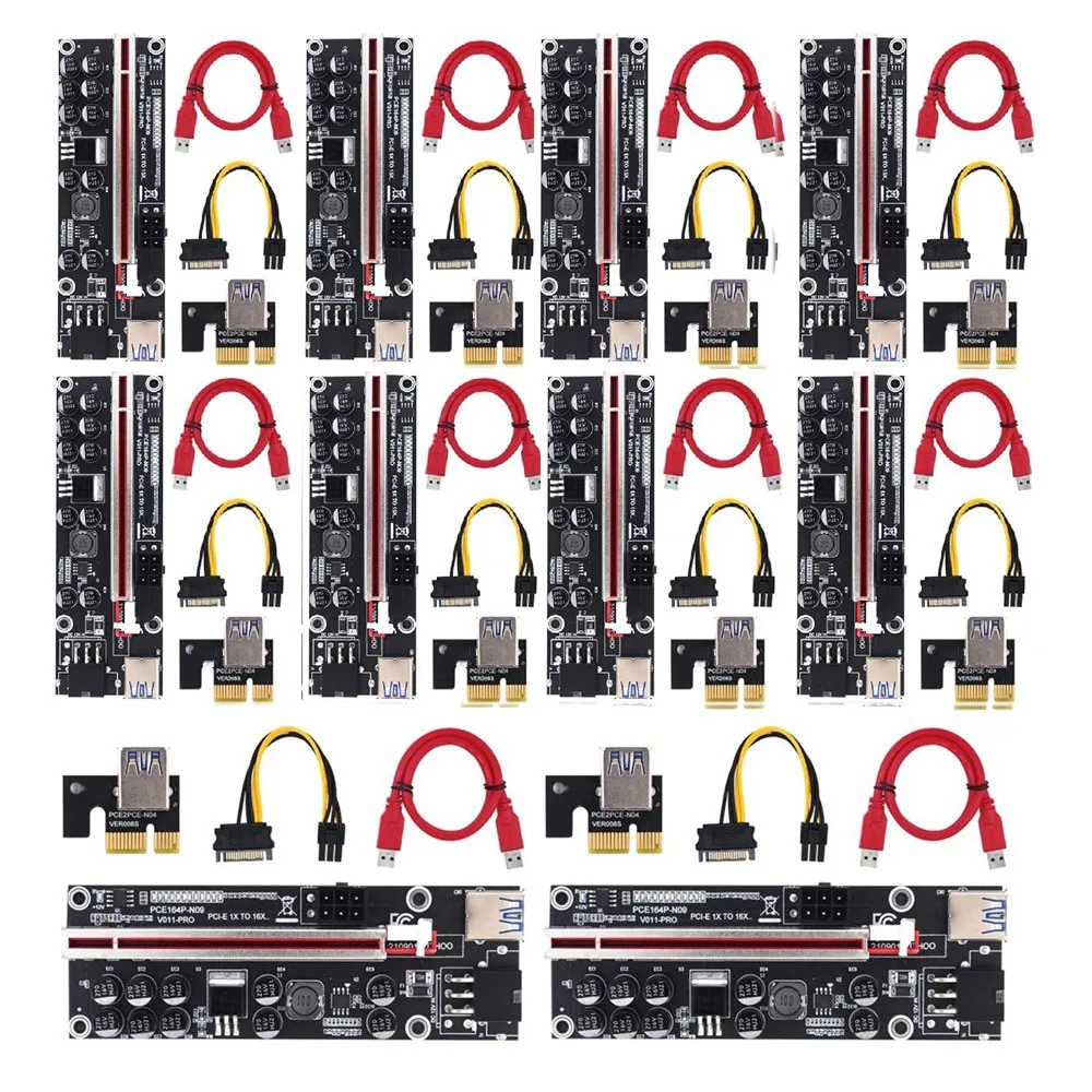 

10Pcs PCIE Riser 011 PRO 10 Capacitance 6Pin Super Stable PCI Express 16X Riser Video Card Extender for Bitcoin Mining