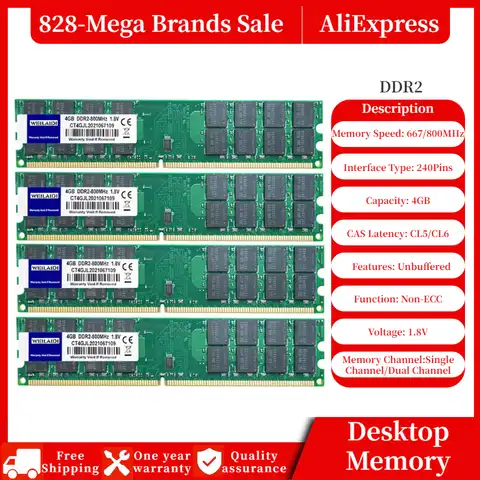 Универсальная оперативная память DDR2 4 ГБ 800 МГц для настольного компьютера, оперативная память для AMD, Intel, системная плата, 240 контактов, моду...