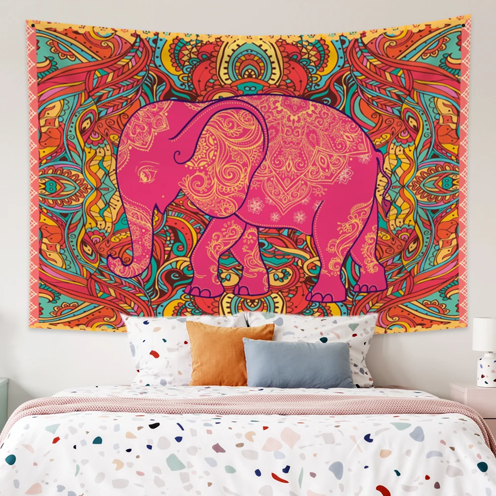 

Psychedelic Elephant Tapestry Bohemia Aesthetic Wall Hanging Hippie Colorful Trippy Animal For Bedroom Living Room Dorm Decor