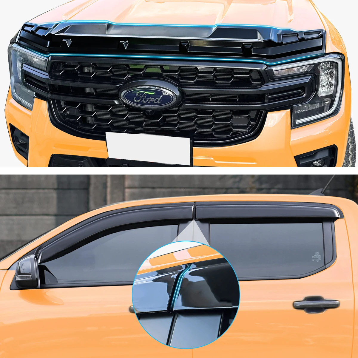 Защитный козырек капота + оконный для Ford Ranger T9 2022 2023 2024 Wildtrak XLT XL XLS Sport аксессуары