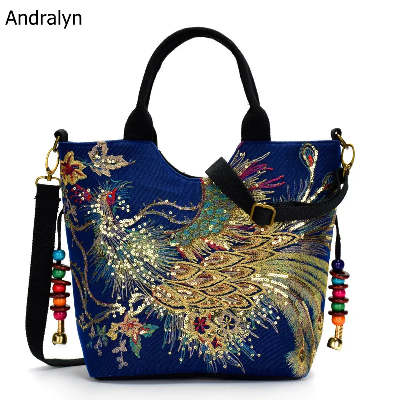

Women Shoulder Bag Canvas Tote Bags for Women Embroidery Peacock Bohemia Ethnic Style Retro Messenger Handbag Crossbody Bag