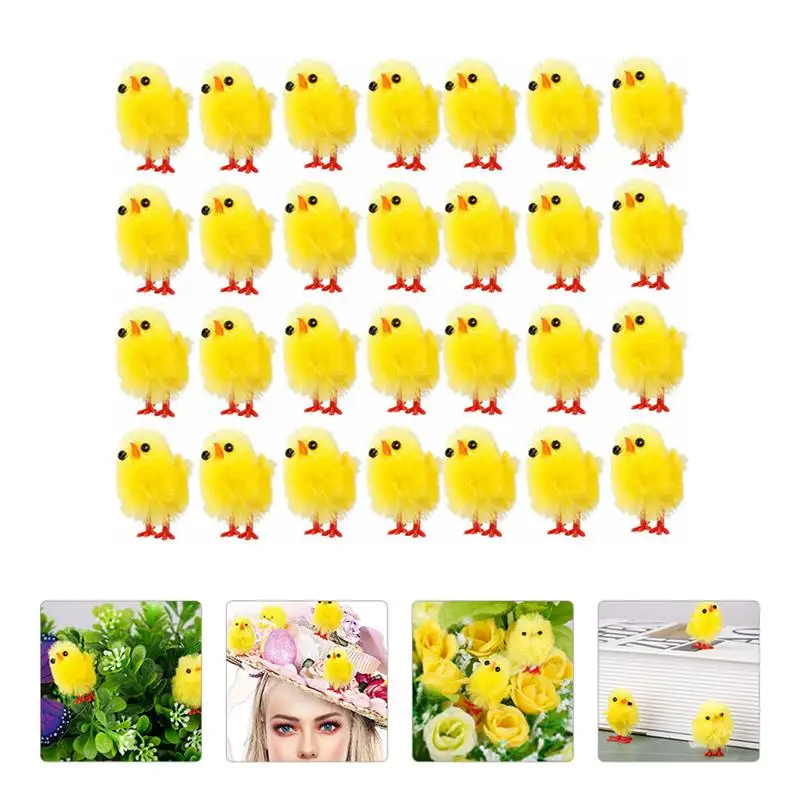 

60pcs Simulation Mini Easter Chicks Artificial Plush Yellow Chicken Desktop Ornament Spring Party Favors Decoration