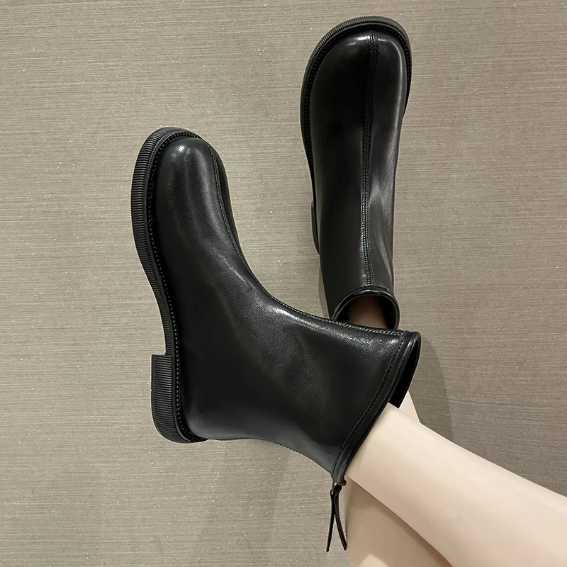 2022 New Chunky Boots Fashion Platform Women Ankle Female Sole Pouch Ankle Botas Mujer Round Toe Slip-On Women Ankle Boots