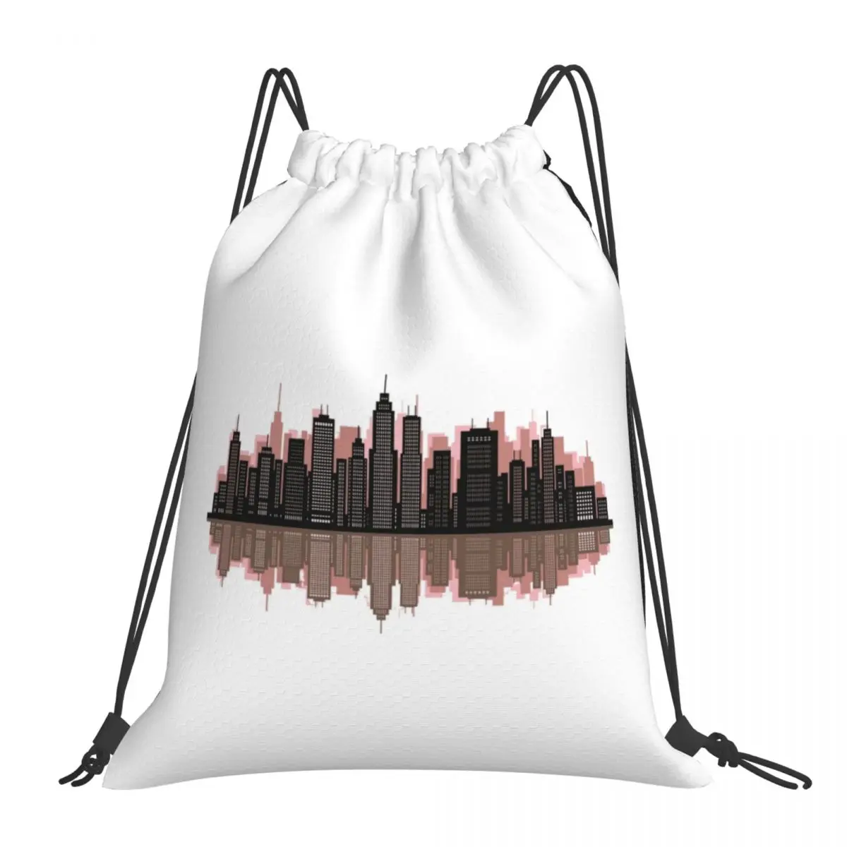

Atlanta Cityscape Skyline Pink Backpacks Casual Portable Drawstring Bags Drawstring Bundle Pocket Shoes Bag Book Bags For Man