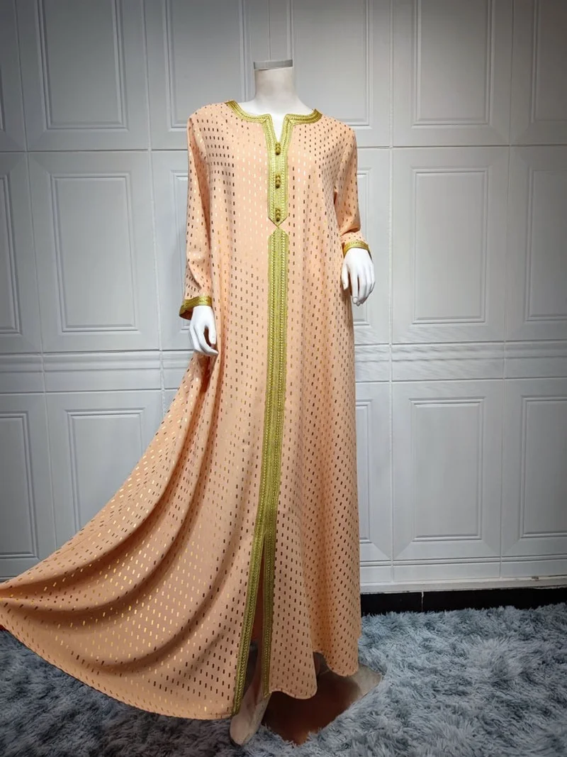 Golden Printed Abaya Dresses Jalabiya for Women 2022 Loose Casual Kaftan Muslim Modest Robe Islam Dubai Arabic Moroccan Caftan