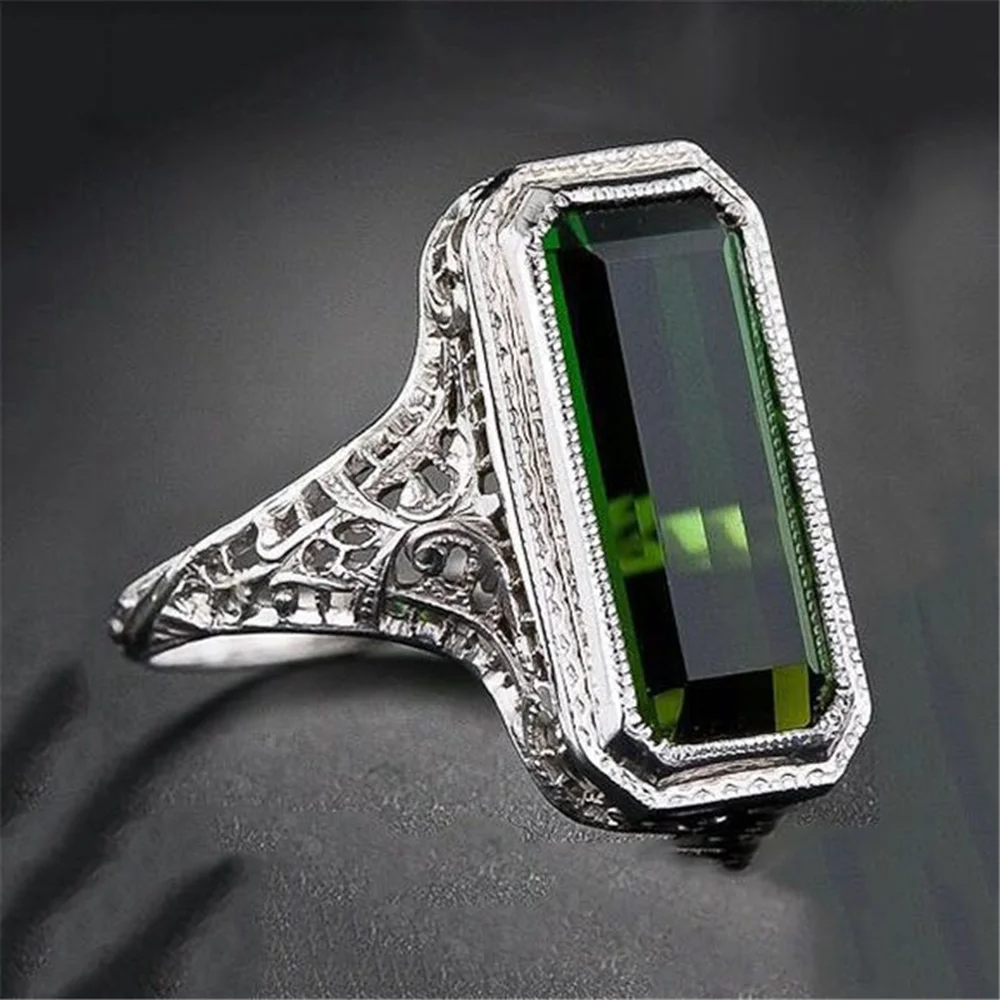 

S925 Sterling Silver Natural Emerald Ring for Women Green Topaz Bijoux Femme Mujer Jewelry Gemstone 925 Sliver Jewelry Bizuteria