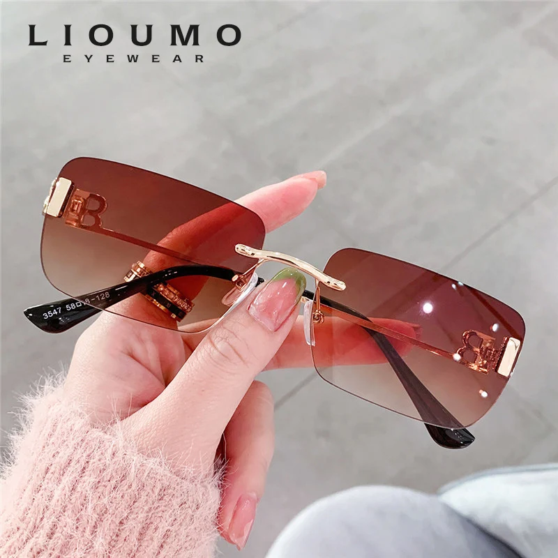 

LIOUMO Small Rectangle Sunglasses Women 2022 Luxury Brand Design Rimless Sun Glasses For Men Driving Shades Anti-Glare zonnebril