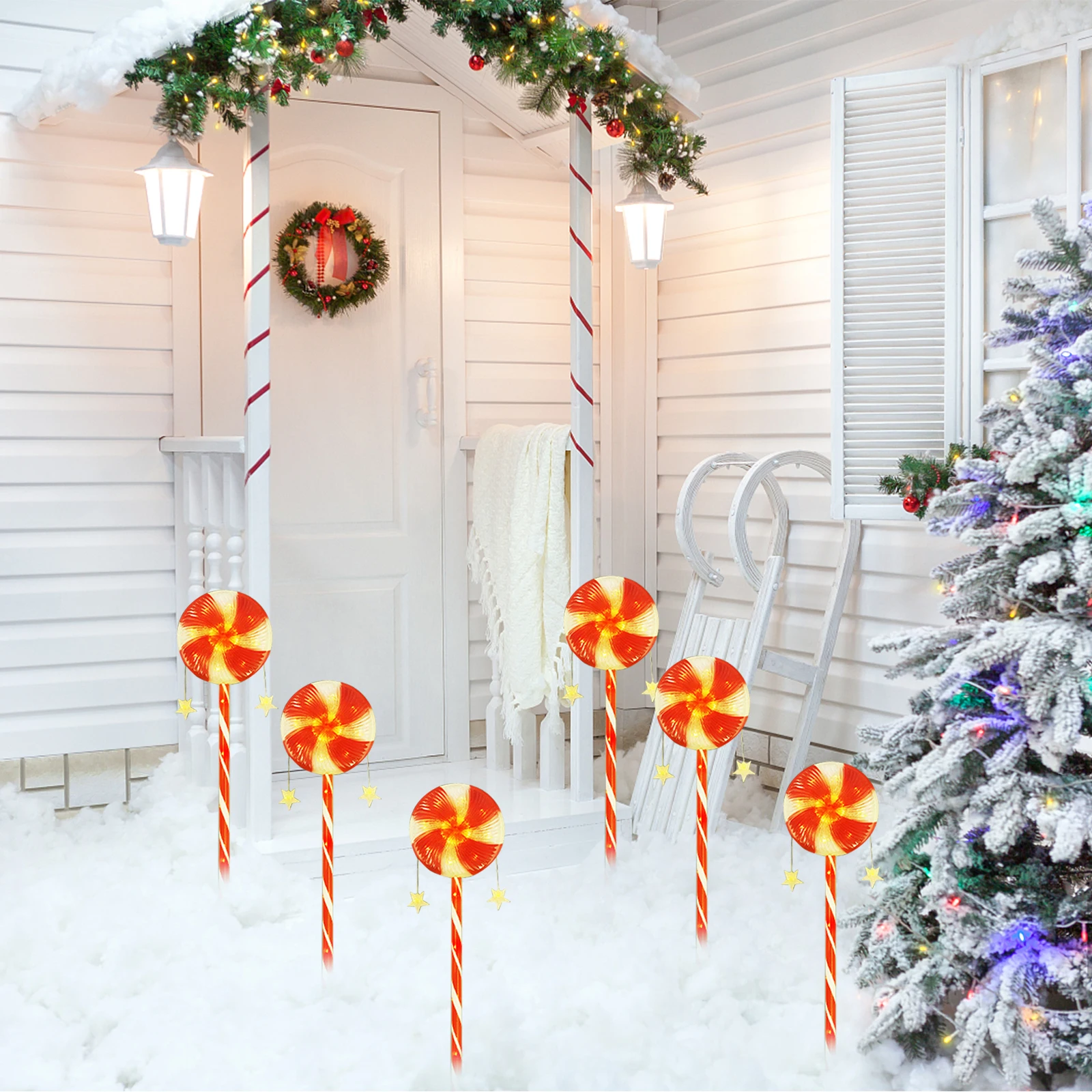 

1 Drag 4/3 Christmas Candy Lights Waterproof Fairy Sweetie Lantern Exquisite Festive Landscaping Lamps for Courtyard Garden