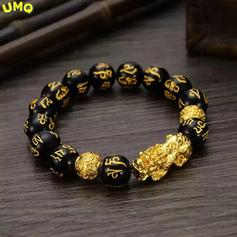 

Новинка, браслет Pixiu Copy из 100% натурального золота 24k, ювелирные изделия для влюбленных, плетение черного агата, в этническом стиле, Женская це...