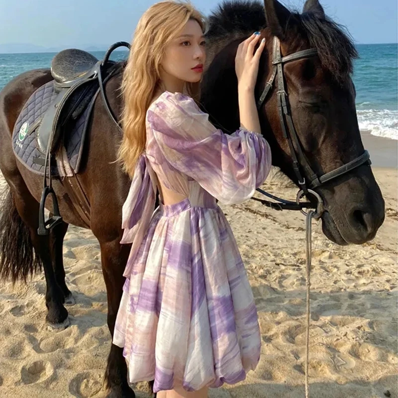 

Платье женское летнее с квадратным вырезом и пышными рукавами