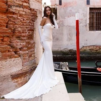 sumnus vintage mermaid wedding dress backless strapless long train stain white 2022 vestido de noiva party dresses custom made