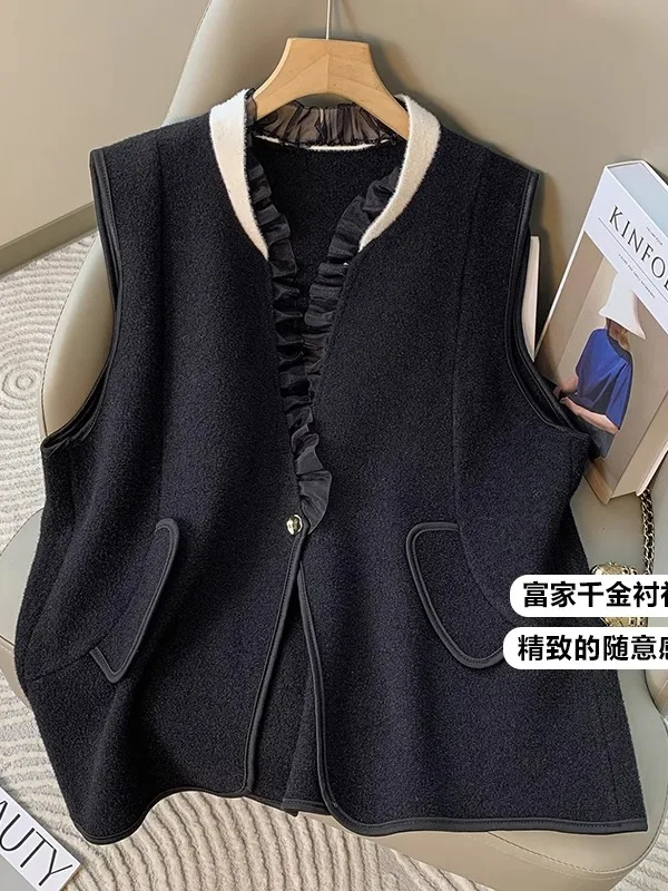 Plus Size High-End Light Luxury Woolen Vest Outerwear Women clothes 2024 Autumn and Winter New Plus size Chubby Girl Stacked ...