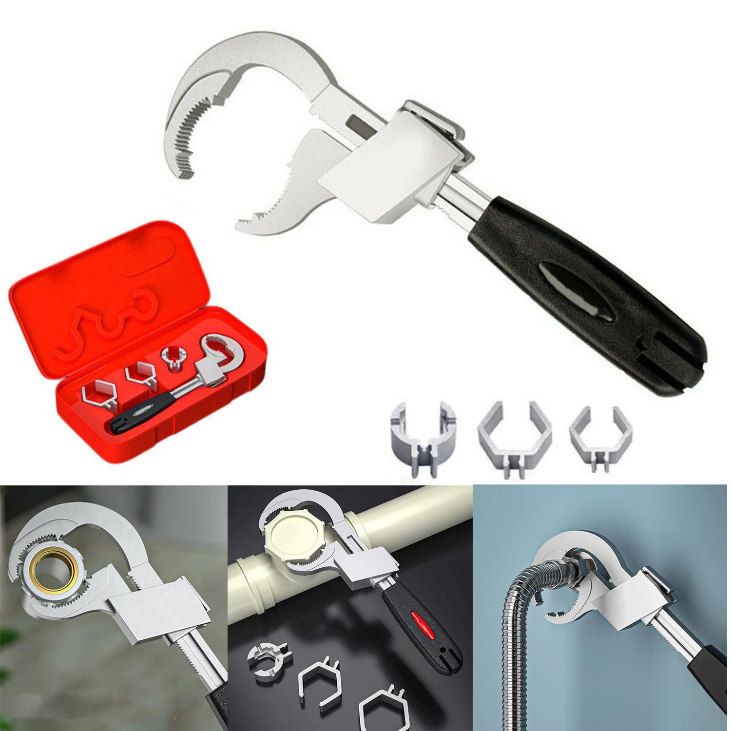 

Universal Adjustable Double-ended Wrench Multifunctional Bath Wrench Aluminium Alloy Open End Spanner Bathroom Repair Hand Tool